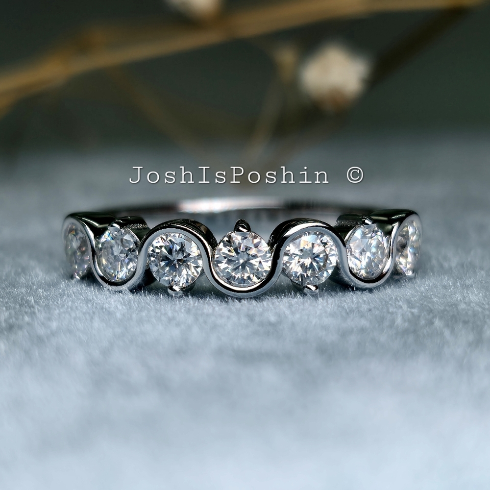 Sculpted Moissanite Anniversary Band In Sterling Silver